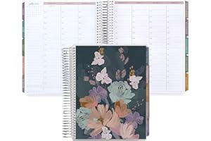 Erin Condren 7x9 Coiled Life Planner (July 2024 - December 2025) - Bold Blooms Classic Cover, Hourly Layout, Bold Blooms Theme, Platinum Coil