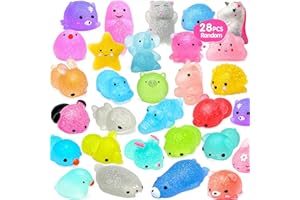 ORWINE Squishies 28pcs Mochi Squishys Toys 2nd Generation Party Favors for Kids Birthday Gift for Girl Boy Glitter Mini Squishy Mochi Animal Squishies Stress Relief Toy Xmas Gift for Kid Adult, Random