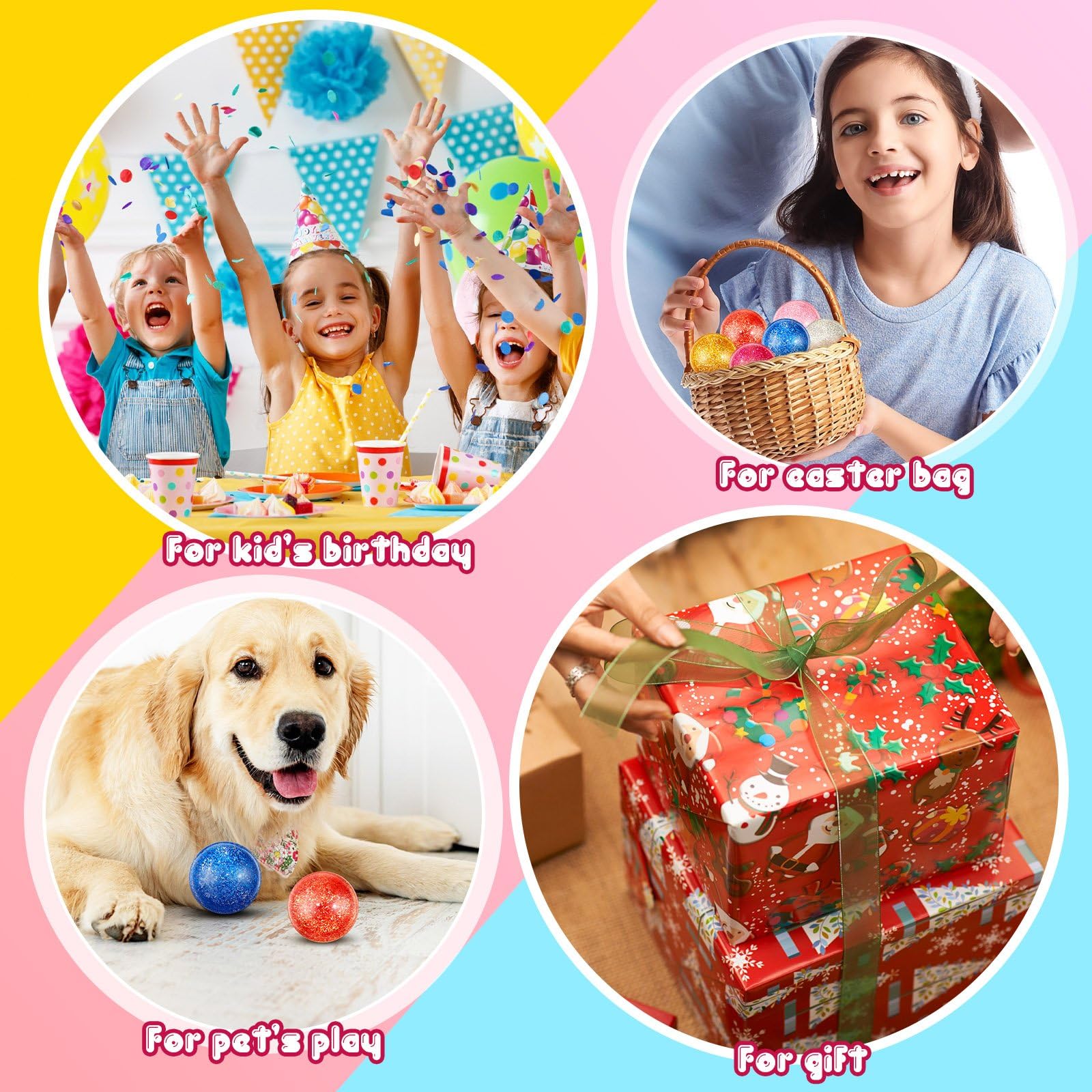 Shappy 60 Pcs 45 mm Large Bouncy Balls Glitter Bounce Ball Bulk with Storage Bag Large Bouncy Balls for Goodie Bag Fillers Birthday Party Favors, Assorted Colors