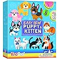 KRAFUN Easy Sewing Kit for Beginner Kids Arts & Crafts, 8 Easy DIY Projects of Stuffed Animal Dolls of Puppies & Kittens, Dog