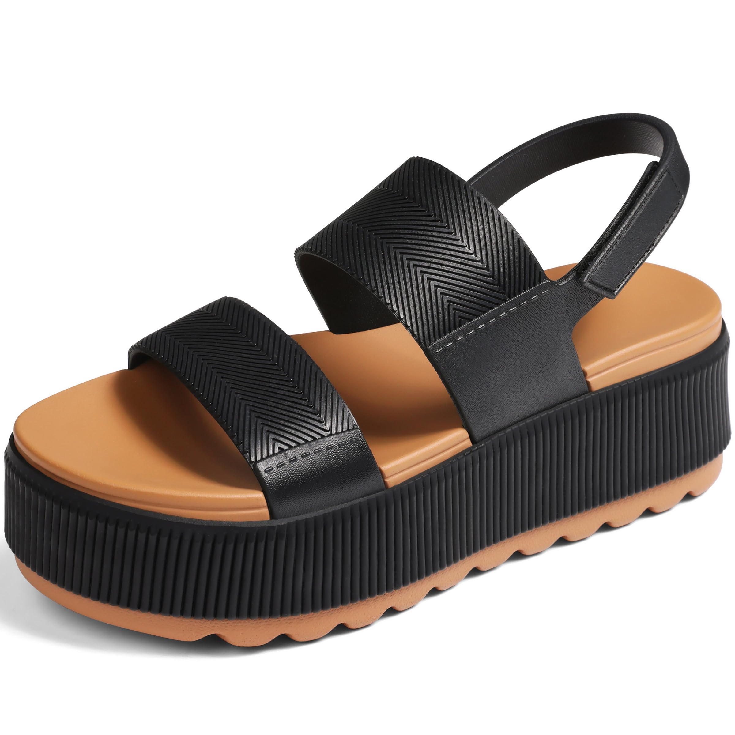 Photo 1 of Lovee Cosee Black Platform Sandals for Women 2025 Flatform Water Sandals Chunky Wedge Lug Sole Lightweight Comfortable Summer Outfit Walking Beach Vacation Essentials Trendy Shoe Resort Wears Size 9