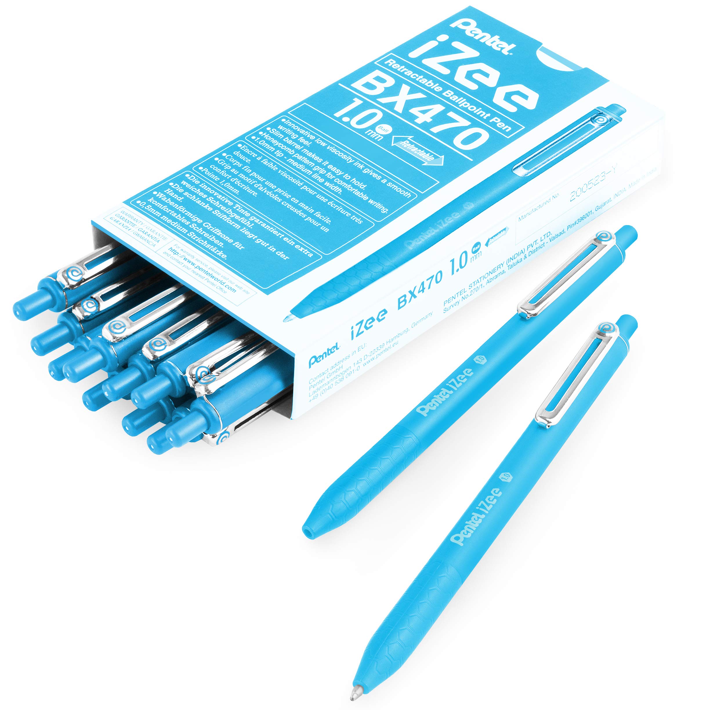 Pentel iZee BX470 Retractable Ballpoint Pen - 1.0mm - Sky Blue - Pack of 14