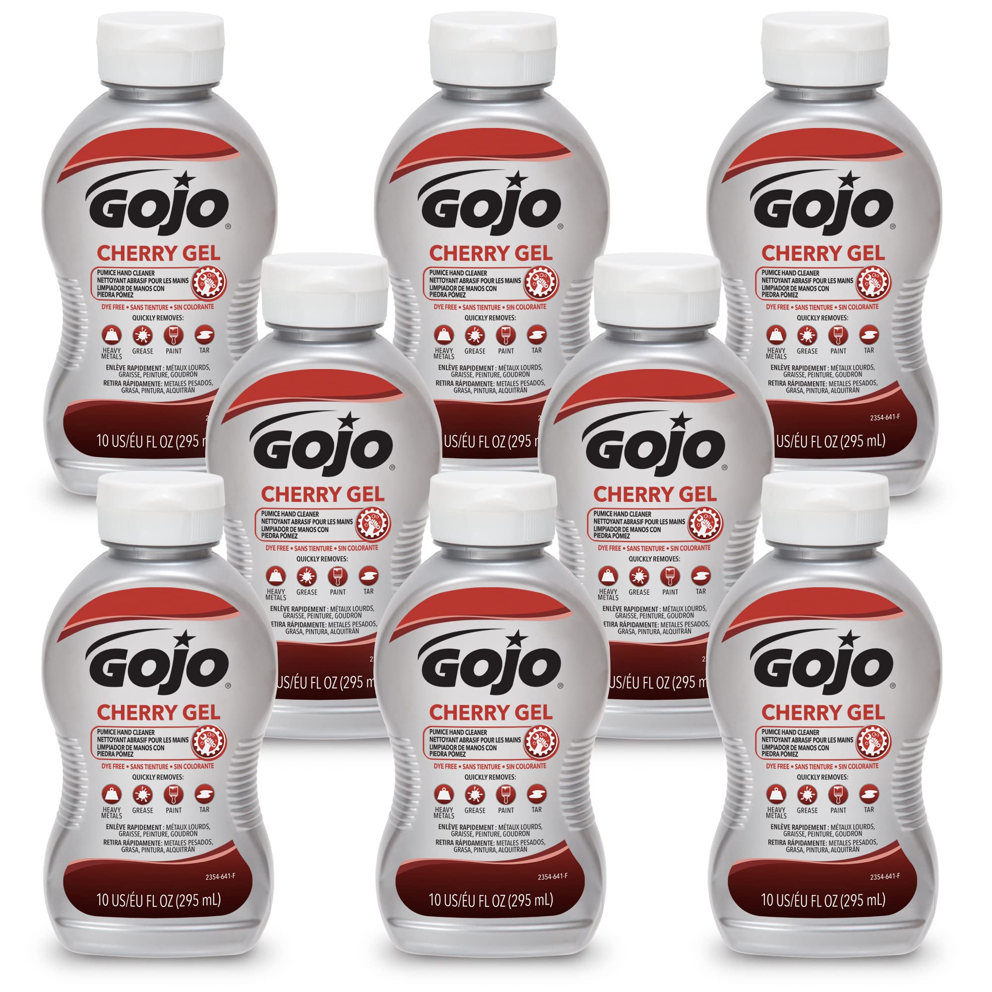 GOJO Cherry Gel Pumice Hand Cleaner, Cherry Fragrance, 10 fl oz Flip-Cap Squeeze Bottle (Pack of 8) – 2354-08