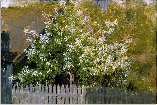 Tile Mural Landscape Bird Cherry Garden Fence By Isaac Levitan