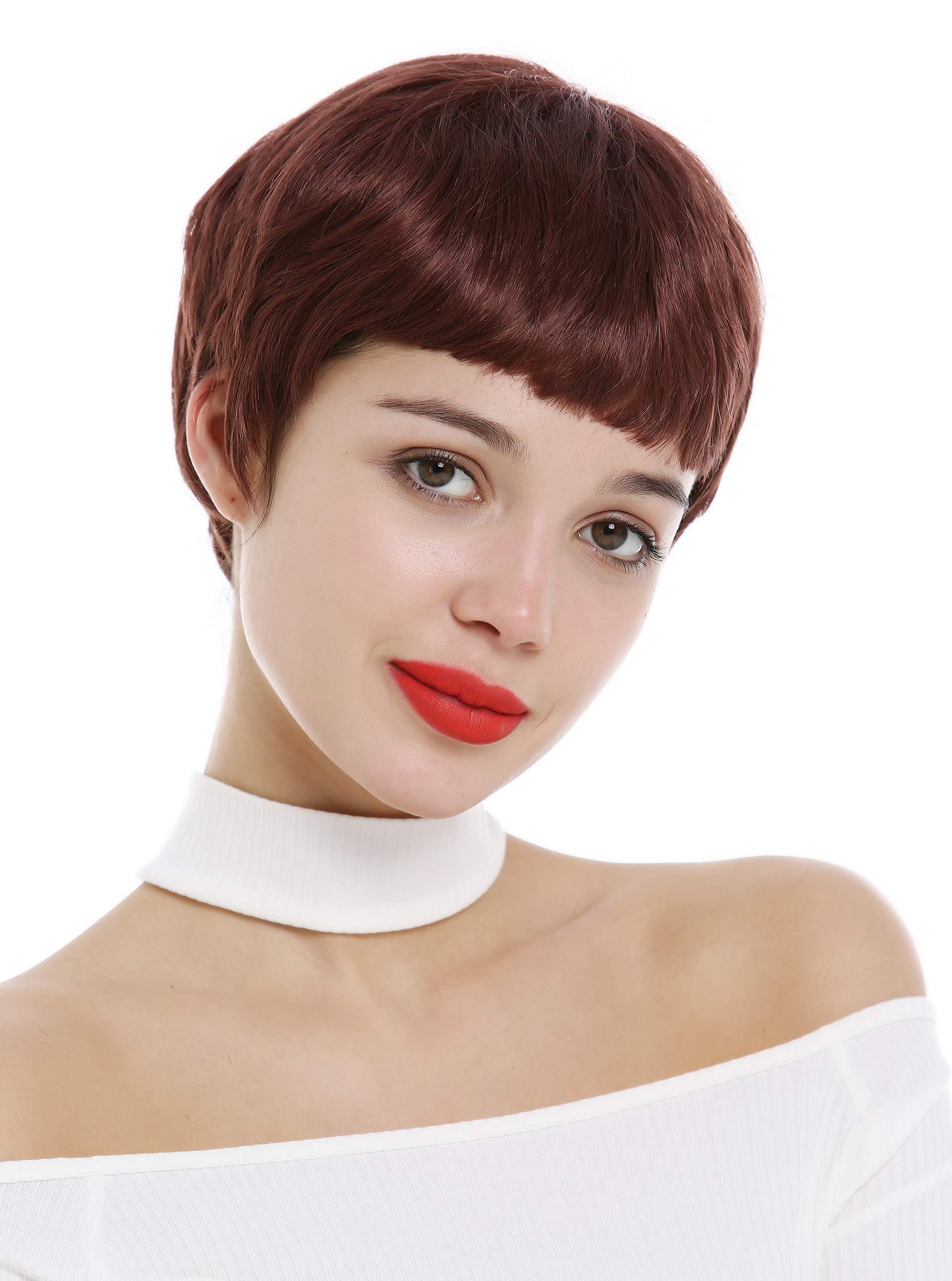 WIG ME UP - SA098-131 Lady Wig very short Pixie cut 60s retro fringe bangs light auburn rusty red brown