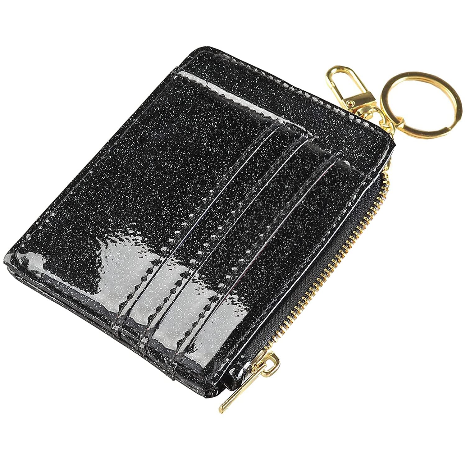 ehsbuy Card Holders Women Slim Ladies Card Holder Wallet RFID Blocking Leather Zipper Coin Purse Keychain Card Wallet — image 1