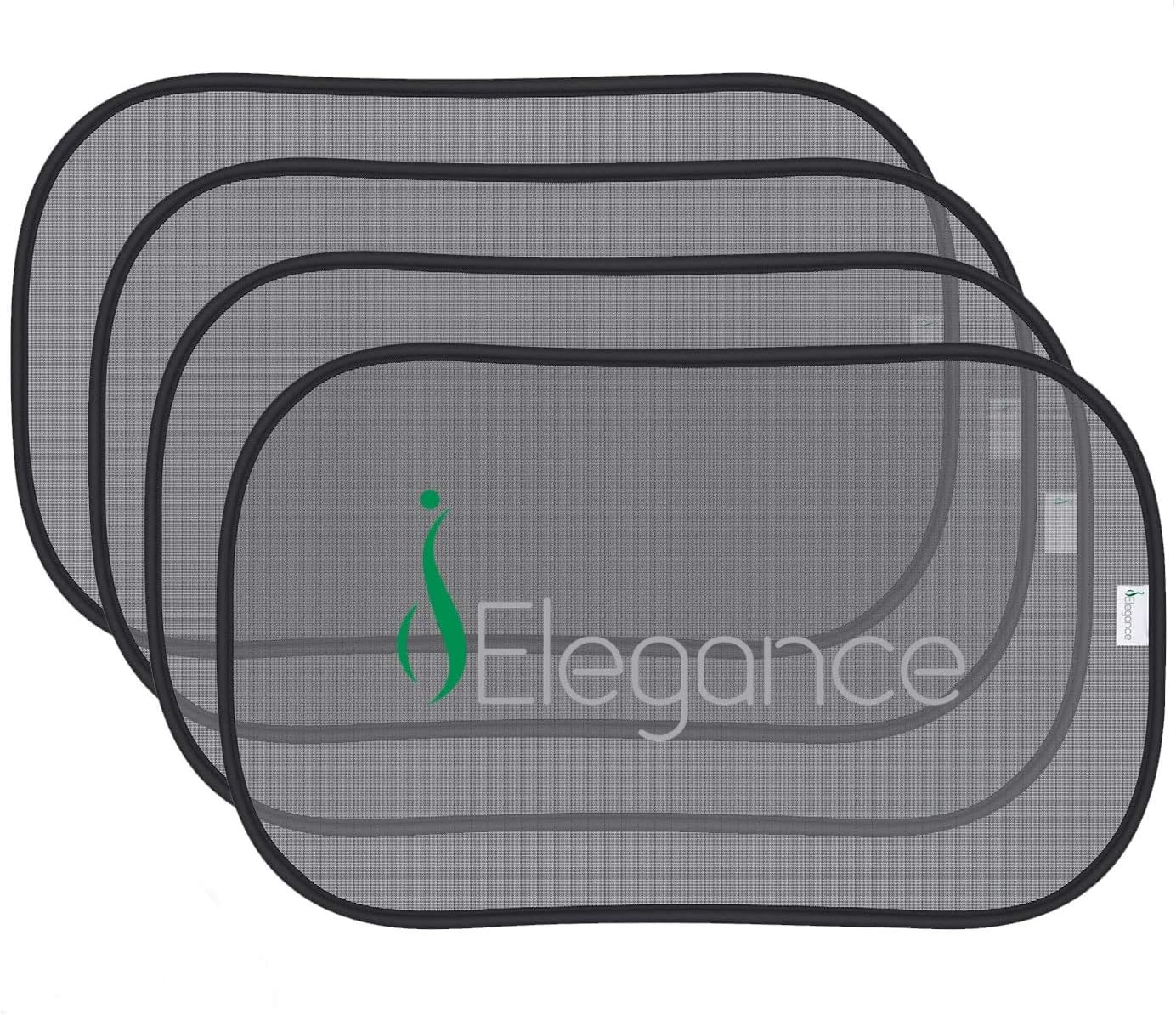 iElegance Car Window Shade (4 Pack) Large 80 GSM for Maximum Sun, Glare and UV Rays Protection for Your Child - 20”x12” - Cling Sunshades for Baby, Pets and Kids – Easy to Install