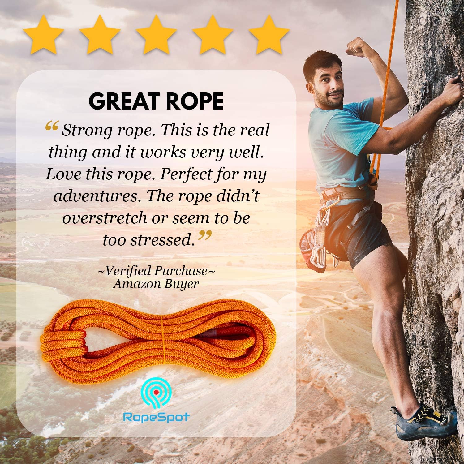 Powerful Static Rock Climbing Rope (Orange, 32) : Sports & Outdoors