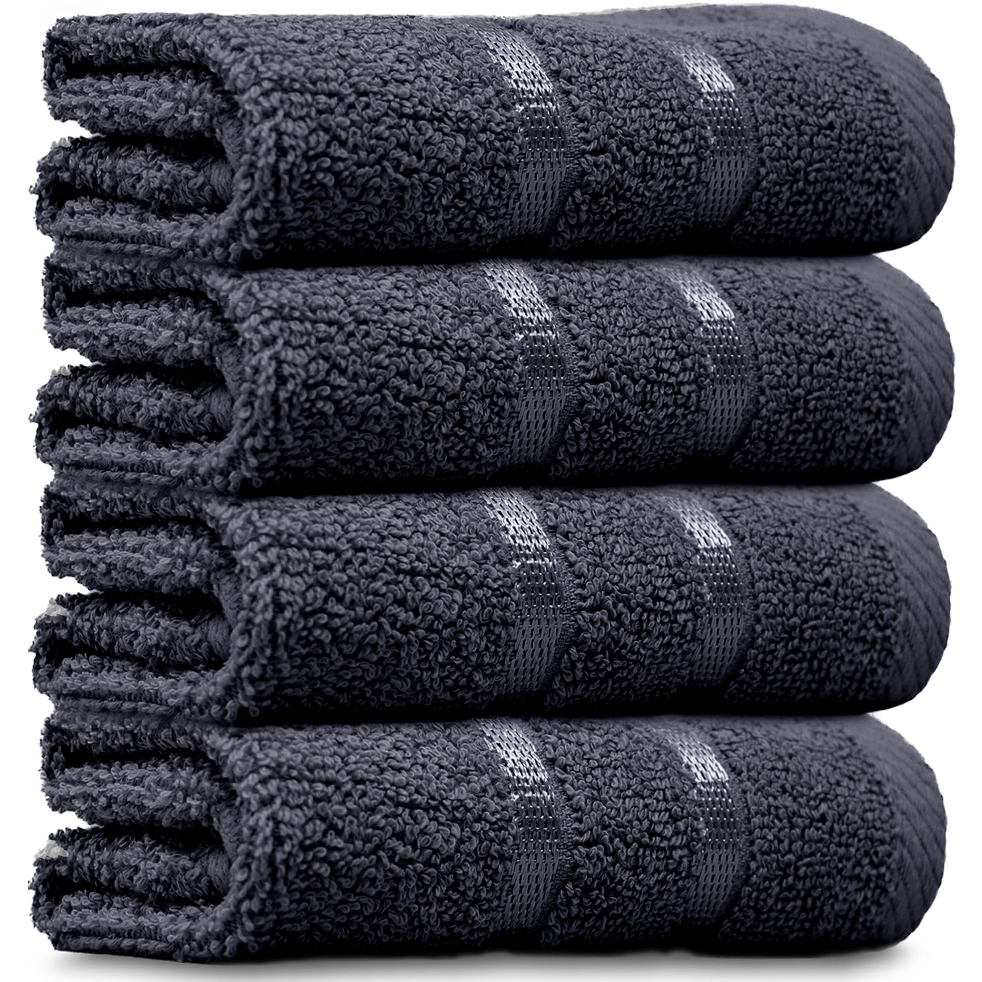 Towelogy® Luxury Egyptian Cotton Face Cloth Flannel Fingertip Towels Set 500 GSM Supersoft and Highly Absorbent Washcloths 30x30 cm (Pack 4, Black) — image 1