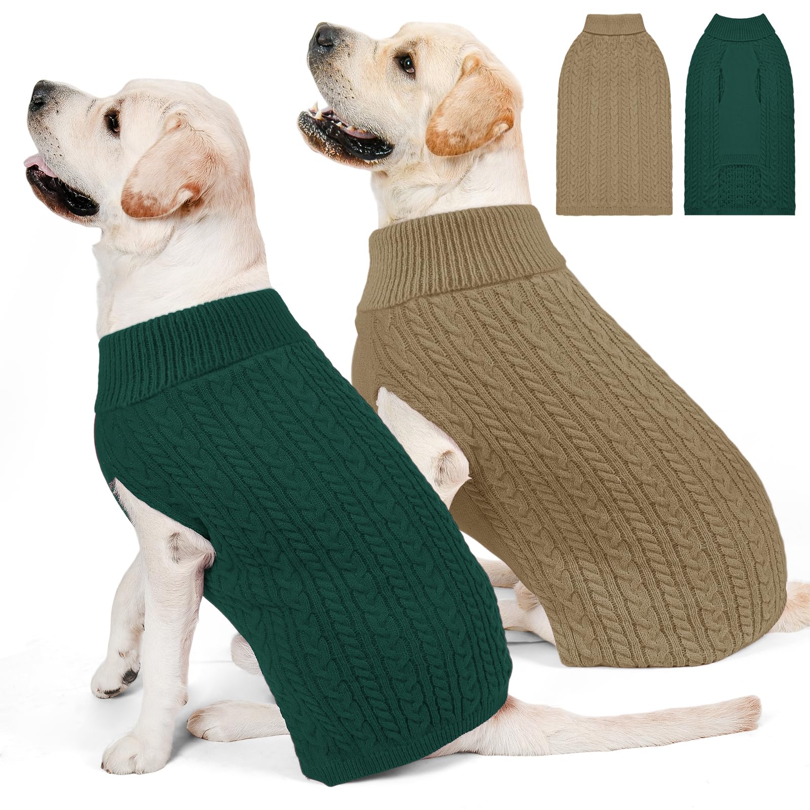 Photo 1 of ** BROWN ONLY*
KCFESTIHUE 2 Pack Dog Sweaters for Big Dogs Turtleneck Pullover Cable Knit Large Size Stretch Clothes Pitbull Labrador Bulldog Doberman Boy Girl Pets Winter Clothes (XL, Green & Brown)