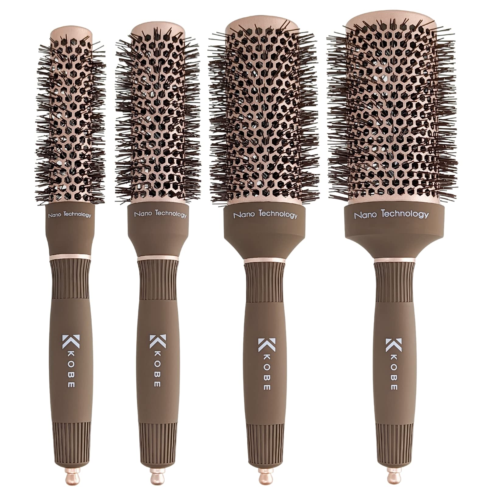 Kobe Professional Heat-Retaining Ceramic & Ionic Round Hair Brush for Blow Drying With Nanotechnology -Barrel Brush Set of 4 -Blow Dry Hair Brush,Curling Brush For Styling, Straightening & Detangling
