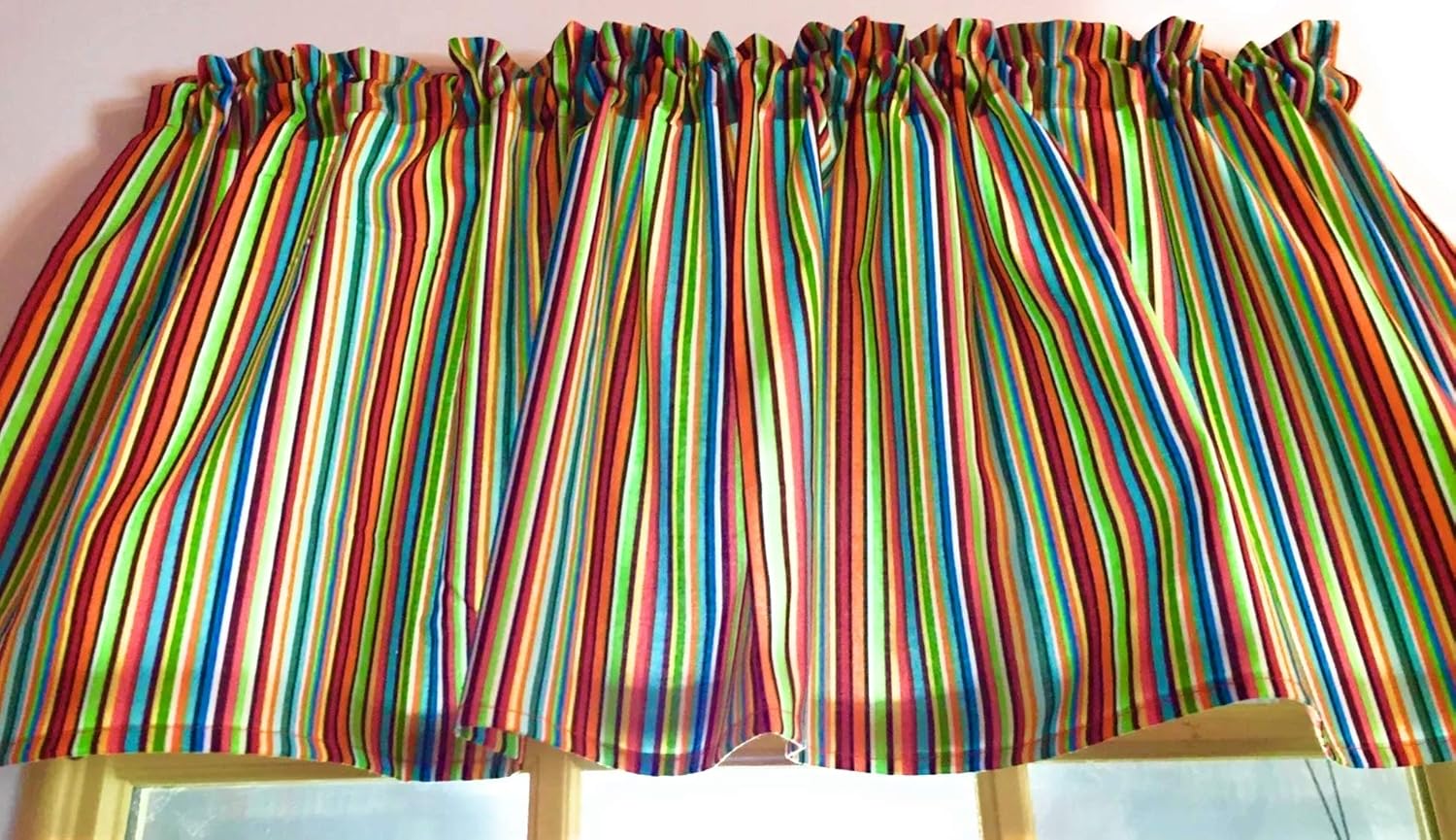 Modest fiestaware kitchen curtains Amazon Com Fiesta Stripes Valance Cotton Window Curtain Treatment 43w X 15l Handmade