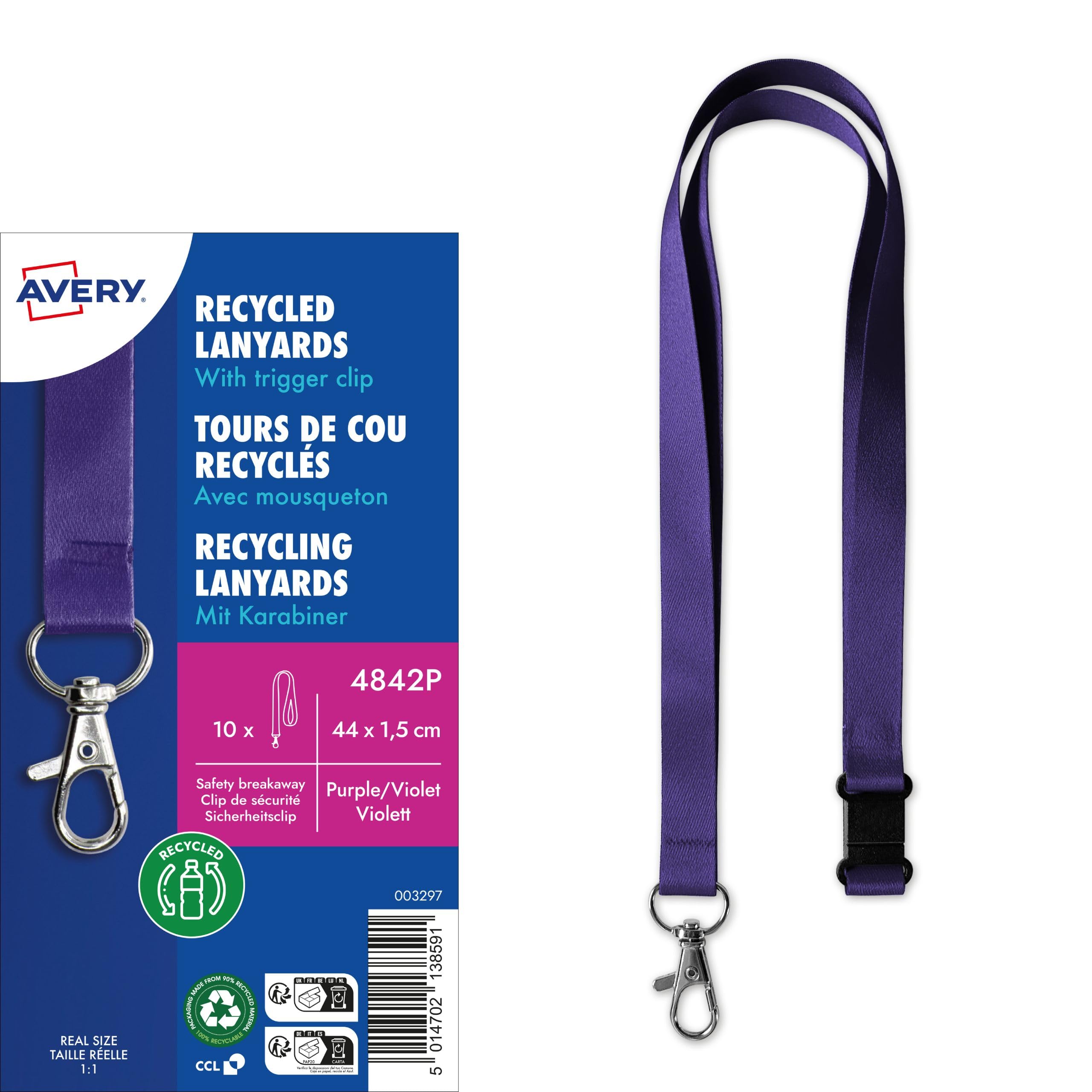 Avery – Box of 10 Neck Towels with Carabiner 44 cm Long x 1.5 cm Wide Violet