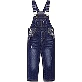 KIDSCOOL SPACE Baby Little Boys Slim Fit Jeans,Ripped Big Bib Pocket Fashion Denim Overalls