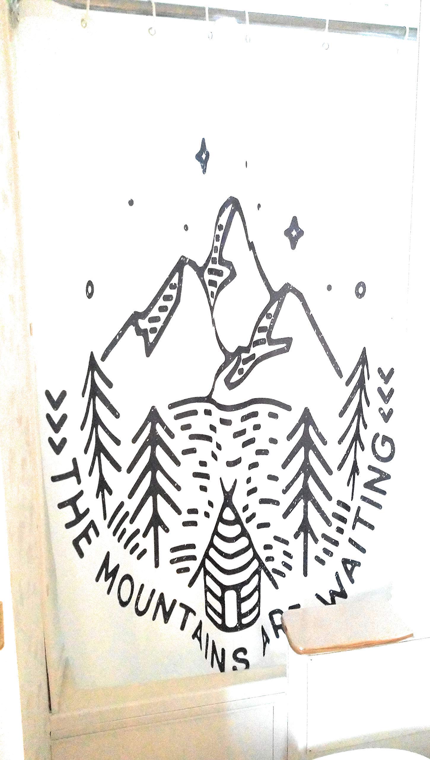 Solid Elements RV Shower Curtain Accessories Gear for Camper Trailer Camping Bathroom-Shorter and Narrow Shower Sliding Cloth Curtain with Hooks Set, 47x64 (White)