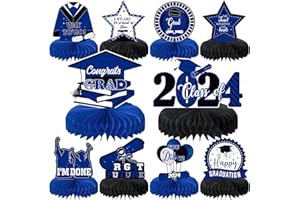 MOORAY 10PCS Graduation Party Decorations Class of 2024 Congrats Grad Table Centerpieces Congratulate Graduation Honeycomb Table Toppers for Graduation Party Supplies(Blue Black)