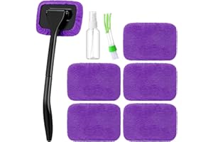 FoldTier 8 Pcs Car Windshield Cleaner Tool Kit with Extendable Handle, Microfiber Towel Pads, Brush, Empty Spray Bottle for Auto Glass Wiper Suvs Rvs & Home Windows(Purple)