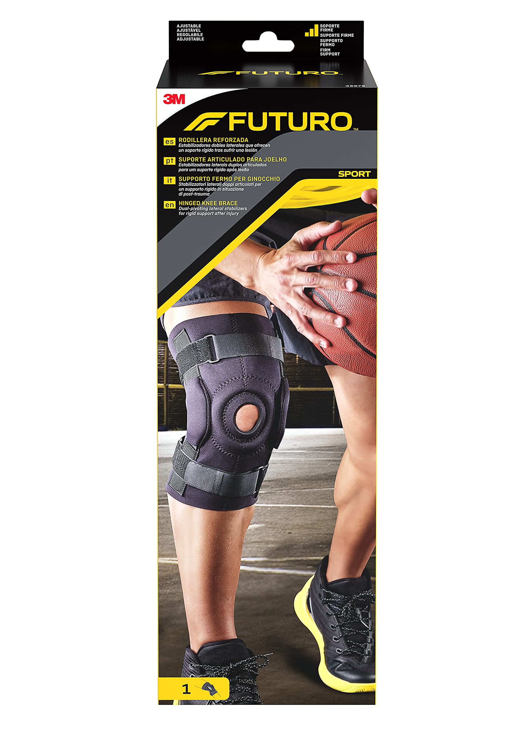 FUTURO Hinged Knee Brace - Dual-Pivoting Lateral Stabilizers for Rigid Support After Injury - Adjustable