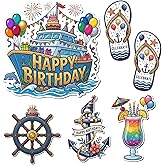 Kanayu 6 Pcs Happy Birthday Cruise Door Magnets Large Magnetic Ship Decor | Vintage Nautical Anchor Cruise Decor, Car, Fridge Magnet Decal for Carnival, Stateroom Door Cruise Birthday Party Theme