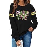 DUTUT Mardi Gras Sweatshirt for Women: Mardi Gras Shirt Sequin Sparkly Crewneck Sweater Carnival Party Pullover Top