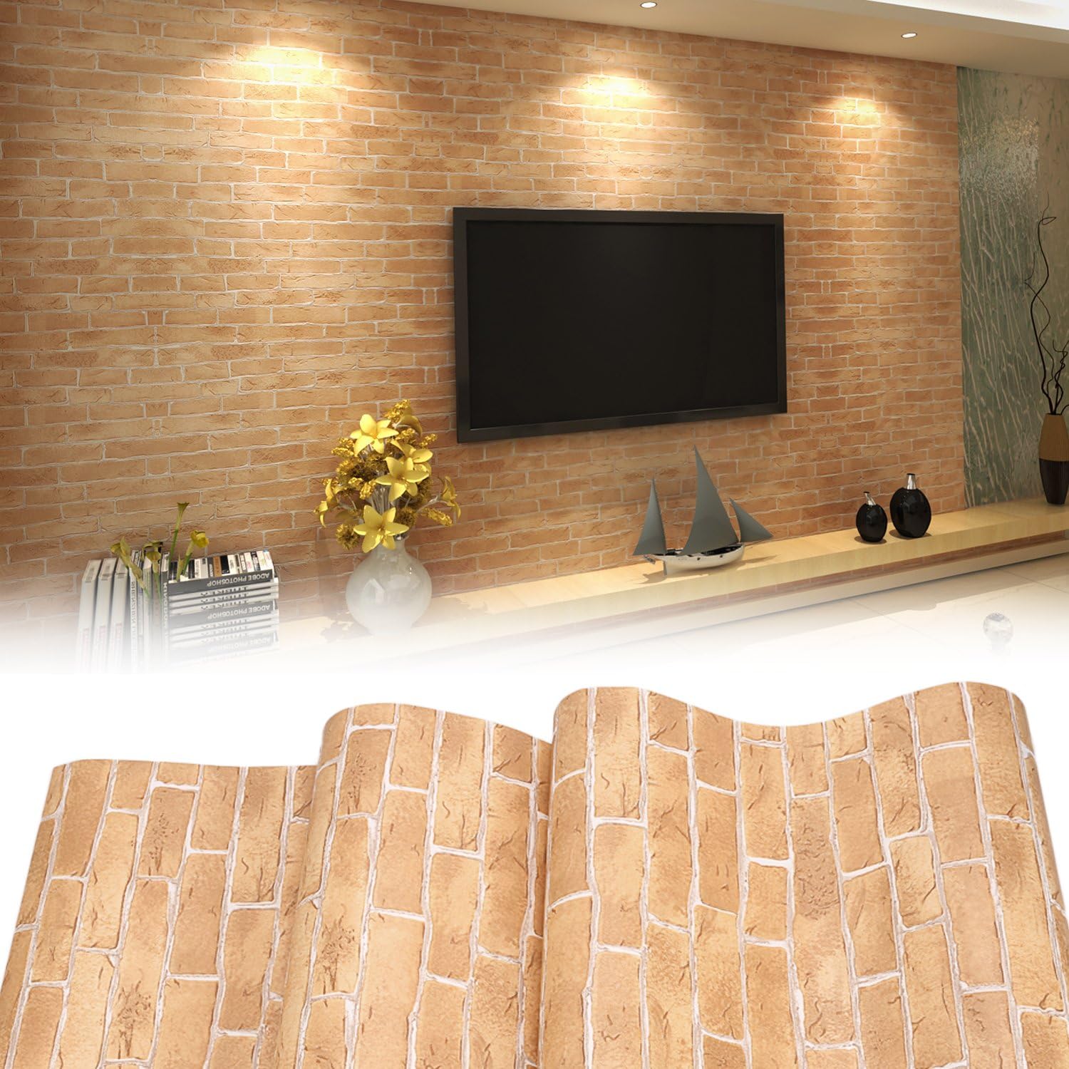 Faux Brick Wallpaper Roll 394" x 20.9" 3D Vintage Brick Panel