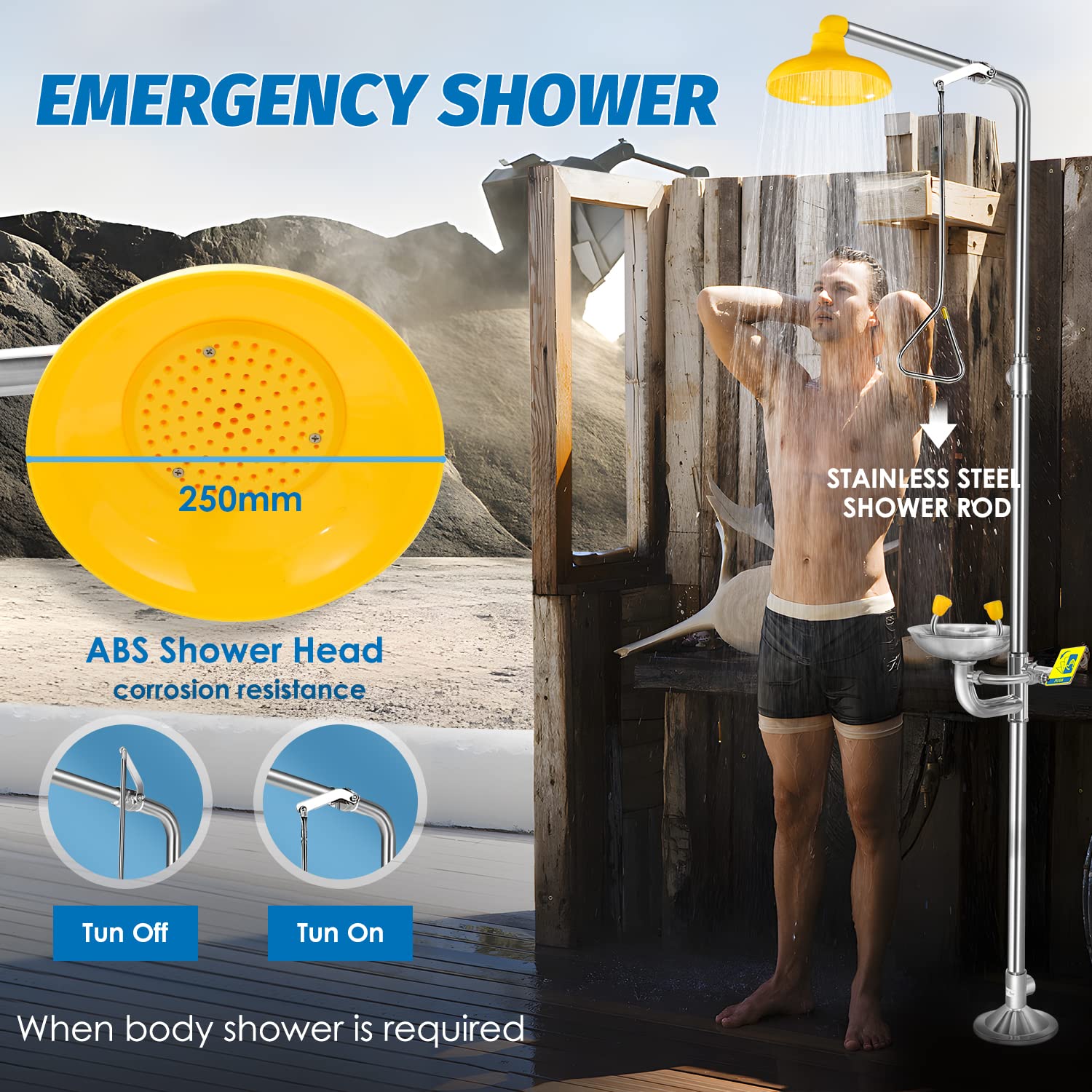 CGOLDENWALL Emergency Shower Eyewash Station Combination Eye Wash Station With Shower Safety Shower Eyeface Washing Unit 304 Stainless Steel With Eyewash Sign Npt Thread