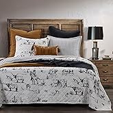 Paseo Road Ranch Life Full Queen Cotton Quilt Set, 3 Piece Western Bedding Set with Pillow Shams, Black White Reversible Quilt with Cowboy Longhorn Horse Cow Print, Soft Cozy Rustic Farmhouse Bedding