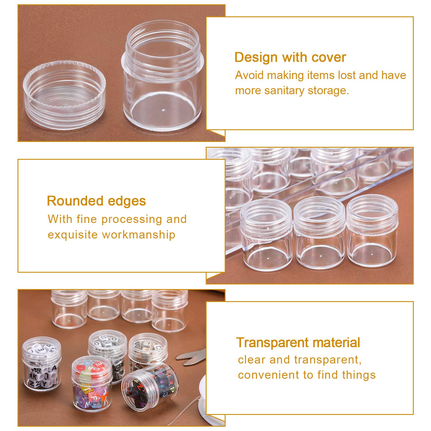 Blulu Diamond Painting Storage Containers Clear Plastic Bead Containers Set Storage Jars Diamond Painting Accessory Box for DIY(1.15 x 1 Inch)