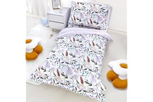 HNHUAMING Floral Toddler Bedding Set for Girls, 4 Piece Purple Toddler Comforter Bed Sets, Ultra Soft Breathable Boho Kids Bed Set with Flat Top Sheet, Quilted Comforter, Fitted Sheet and Pillowcase