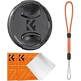 K&F CONCEPT 43MM Lens Cap Snap-on Front Camera Lens Cover + Orange Elastic Lens Cap Keeper + 2 Cleaning Cloth Compatible with