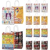 Motroce 16 PCS Happy Birthday Gift Bags with Handle, Colorful Party Favor Paper Bags, Reusable Goodie Bag for Birthday Party Supplies(4 Style)