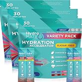 HydroMATE Sugar Free Electrolytes Hydration Packets Variety Pack 90 Count | Powder Drink Mix, Bulk Size for Teams and Offices, Tropical Punch, Acai Berry, Strawberry Lemonade, Black Cherry