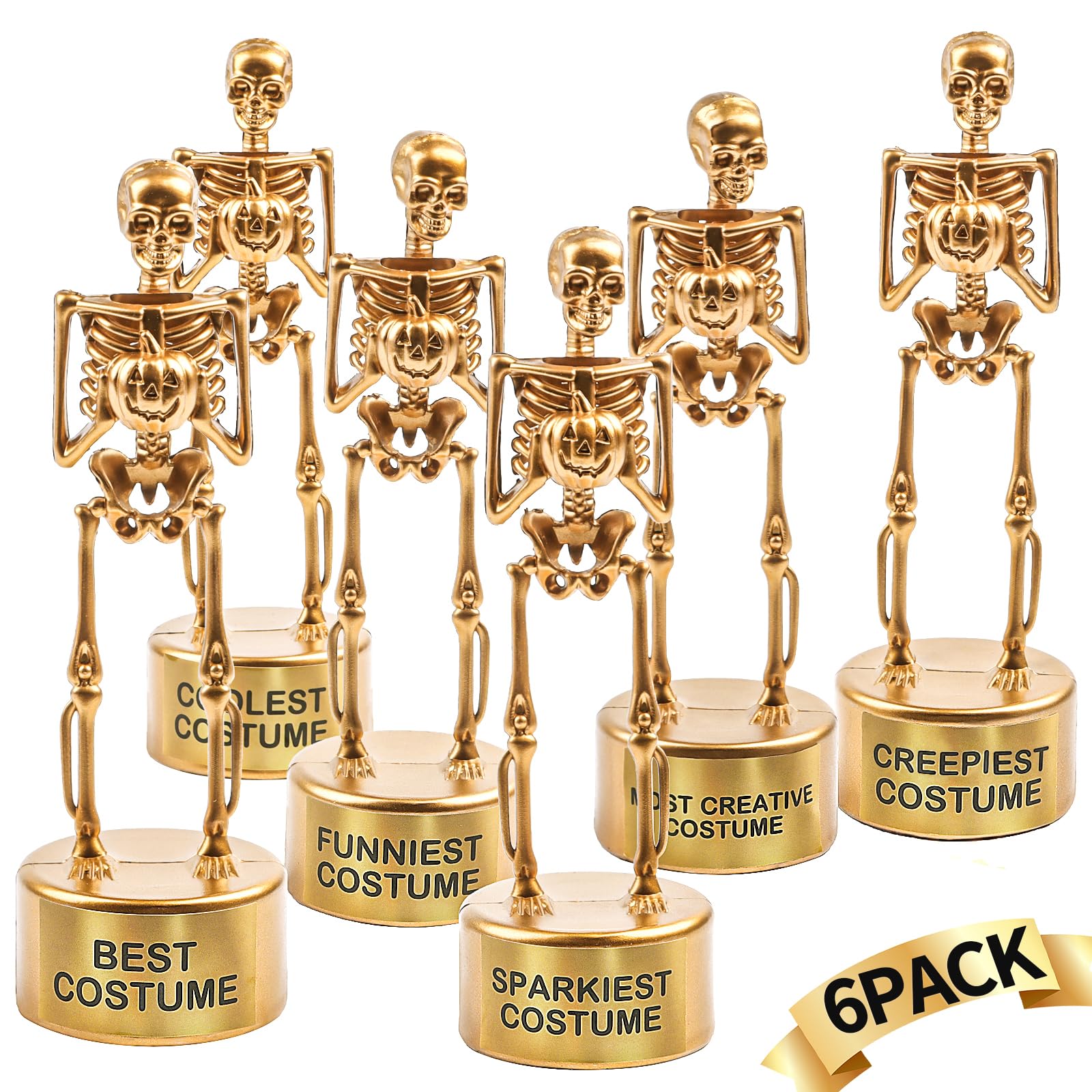 Photo 1 of ***FACTORY SEALED***FOIMAS Halloween Best Costume Skeleton Trophy,6 Pack Halloween Skull Costume Contest Awards Gold Bones Game Prize for Kids Adult Halloween Costume Event Trophy School Classroom
