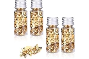 4 Bottles 5 Grams Gold Flakes, Gold Foil for Nails, Gold Foil Flakes for Resin, Imitation Gold Leaf for Jewelry Resin, Nails 
