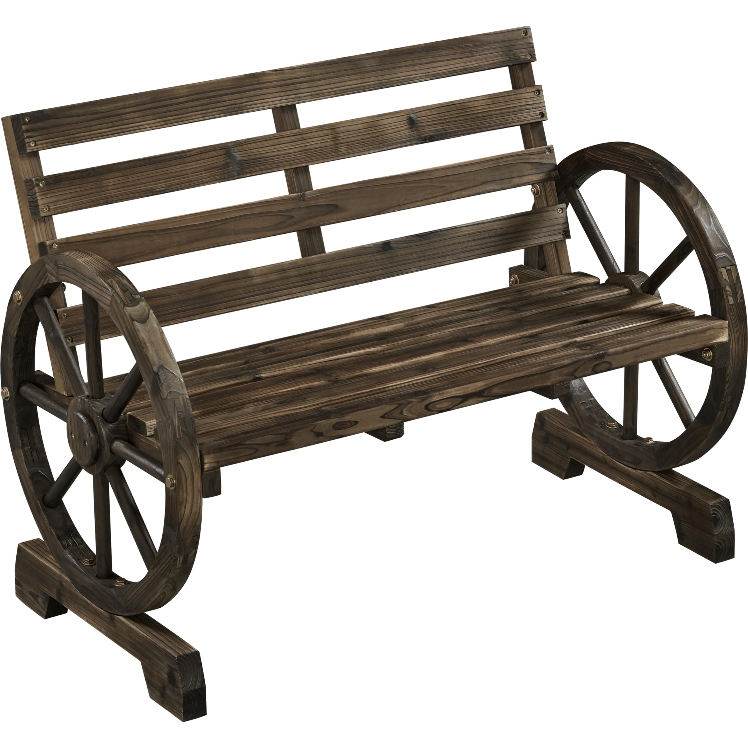 Photo 1 of (partial set) (missing hardware) Yaheetech 41in Wooden Wheel Bench Garden Outdoor Patio Bench, 2-Person Wagon Slatted Seat Outdoor Patio Furniture for Outdoor, Porch, Park,Yard, Dark Brown