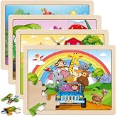 SYNARRY Large Animal Wooden Puzzles for Kids Ages 4-6, 4-in-1 Gift Set | Animal Puzzles for Kids Ages 3-5, Birthday Gifts for Boys &amp; Girls, Educational Animal Toys, Screen-Free Play
