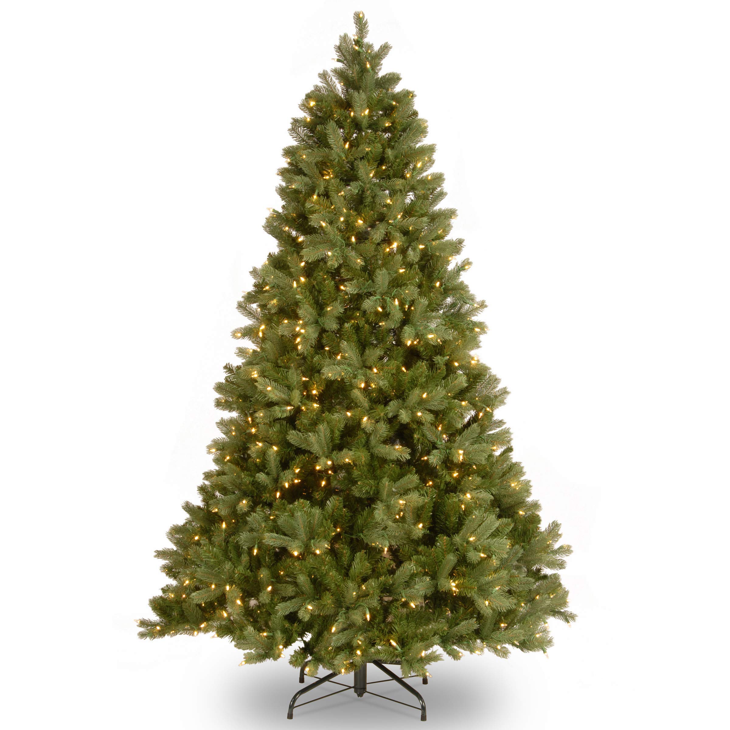 Photo 1 of National Tree Company Pre-Lit 'Feel Real' Artificial Full Downswept Christmas Tree, Green, Douglas Fir, White Lights, Includes Stand, 6.5 feet