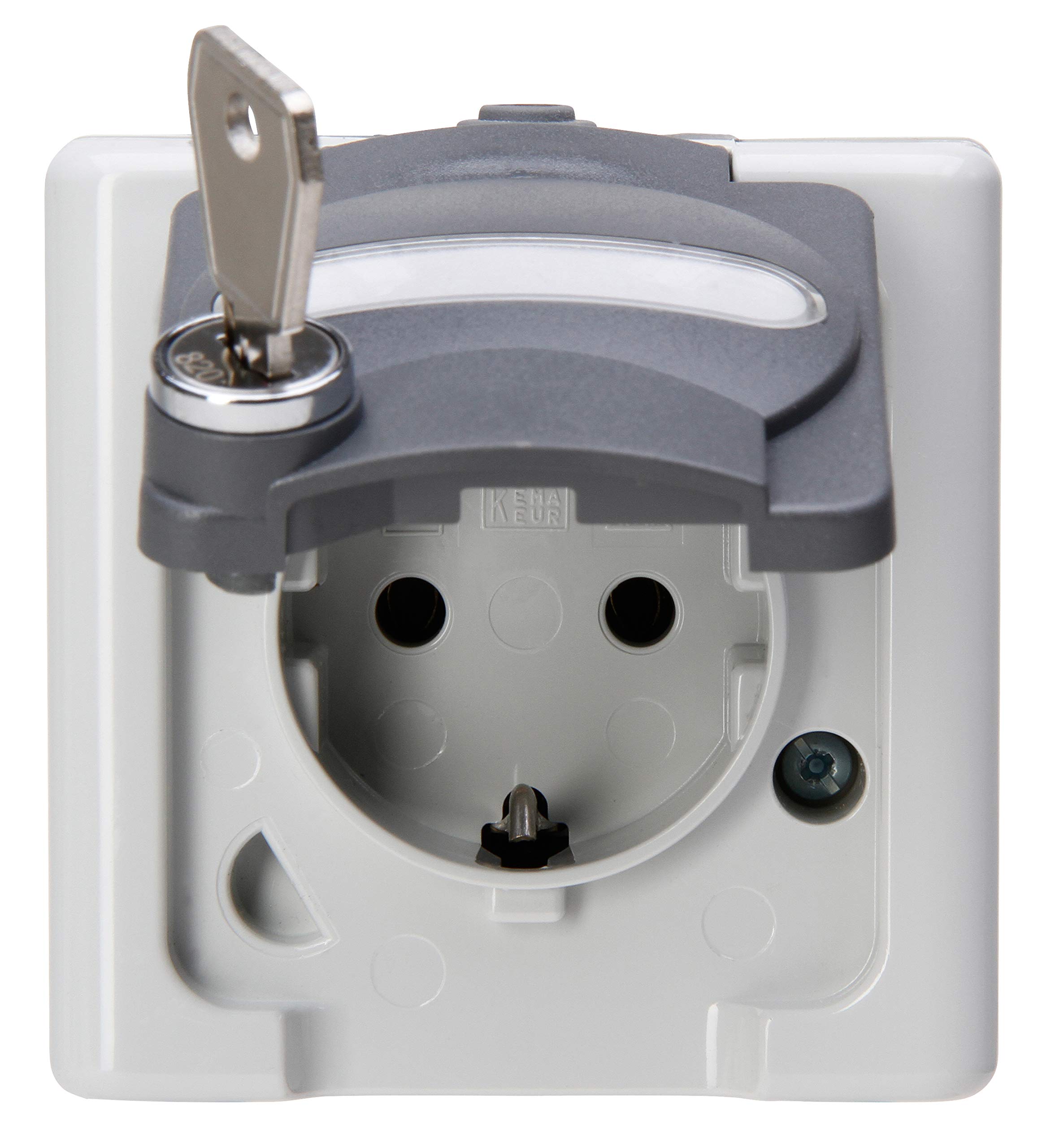 Kopp 103592006 AP Schuko Blue Electric - Protective Contact Socket with Hinged Lid and Safety Lock No. 19, Colour: Grey
