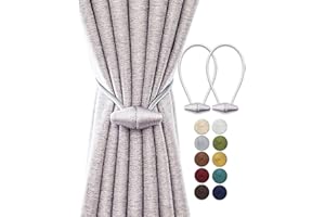 TECVINCI Magnetic Curtain Tiebacks with Upgrade Larger Magnet, 2 Pack 16 Inch Drapery Holdbacks for Indoor & Outdoor Curtain - Silver Grey