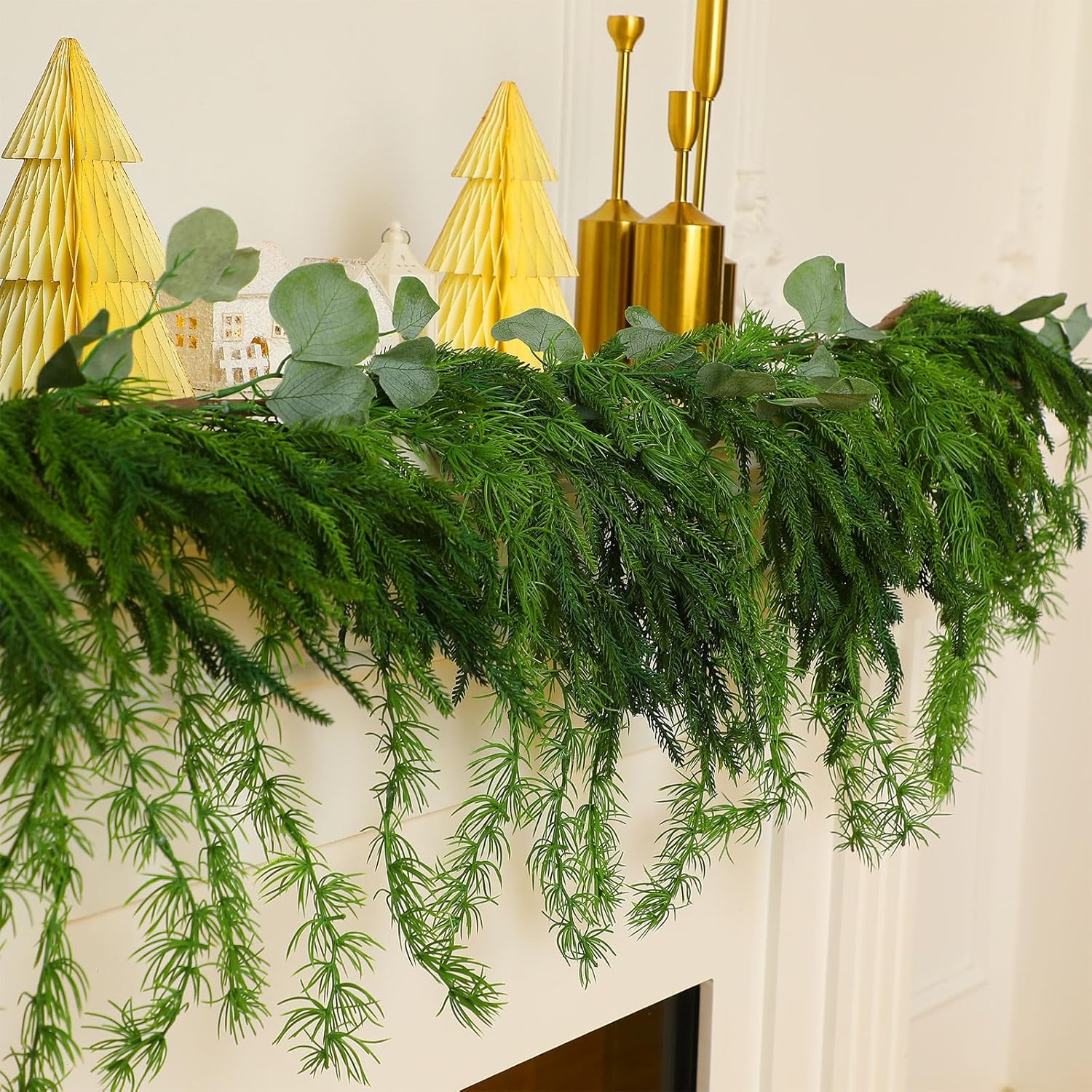 Wreaths, Garlands & Swags - Christmas Garlands Norfolk Pine Garland Artificial Faux Greenery Garland for Holiday Indoor Mantle Decor(6 Feet, 1 Pcs)