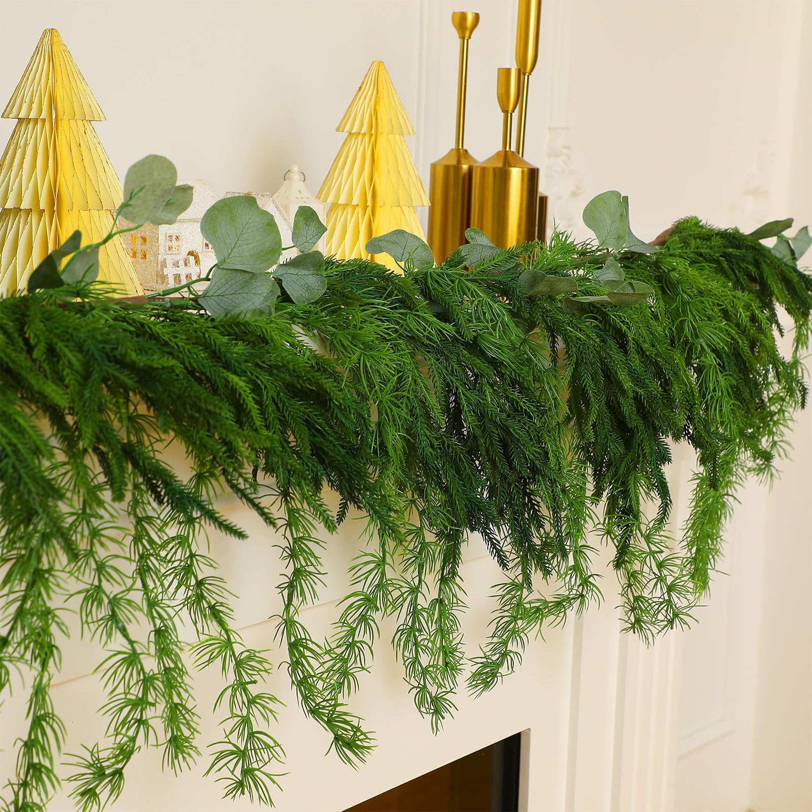 Christmas Garlands Norfolk Pine Garland Artificial Faux Greenery Garland for Holiday Indoor Mantle Decor(6 Feet, 1 Pcs)