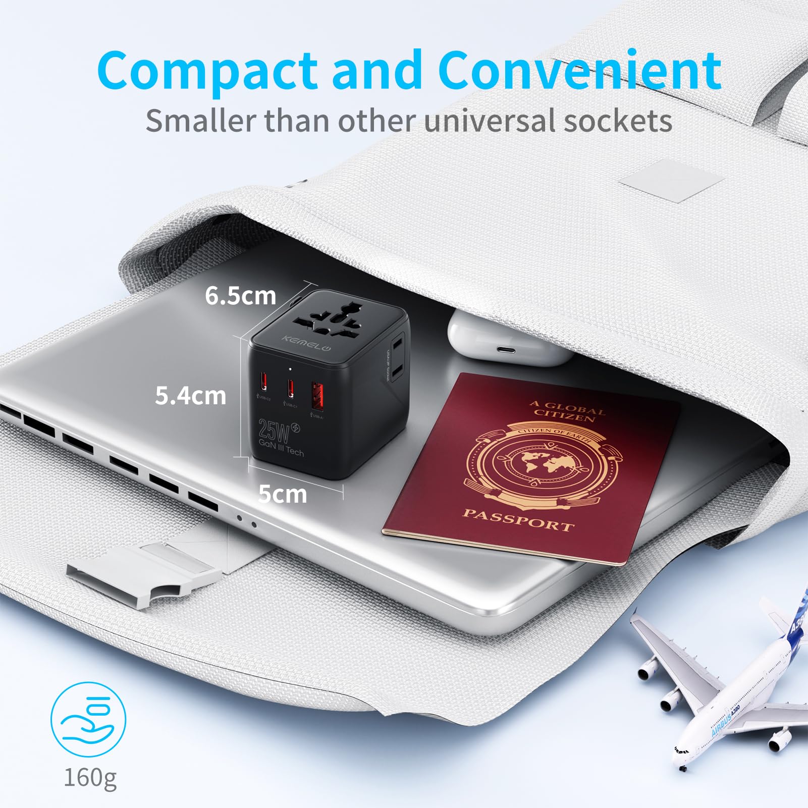 5 in 1 Reiseadapter Weltweit,Universal Adapter mit USB A,USB C,1 Weltweit Steckdose und 1 USA/JP Steckdose,Travel Reisestecker Internationaler Steckdosenadapter für EU USA UK Canada Japan Australien 7