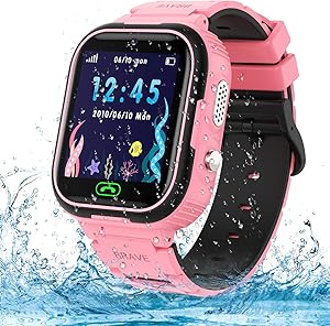Kids Smart Watch Phone,IP67 Waterproof GPS Tracker Smartwatch for Kids, HD Touch Screen Game Watch with SOS Call/Voice Chat/Camera/Alarm for Boys and Girls Birthday Gifts (Pink)