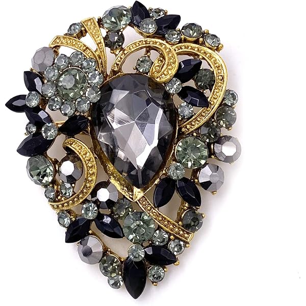 LAXPICOL Vintage Sparkly Crystal Flower Leaf Brooch Pin For Women - Gold Tone Alloy, Large Statement Piece - View #3