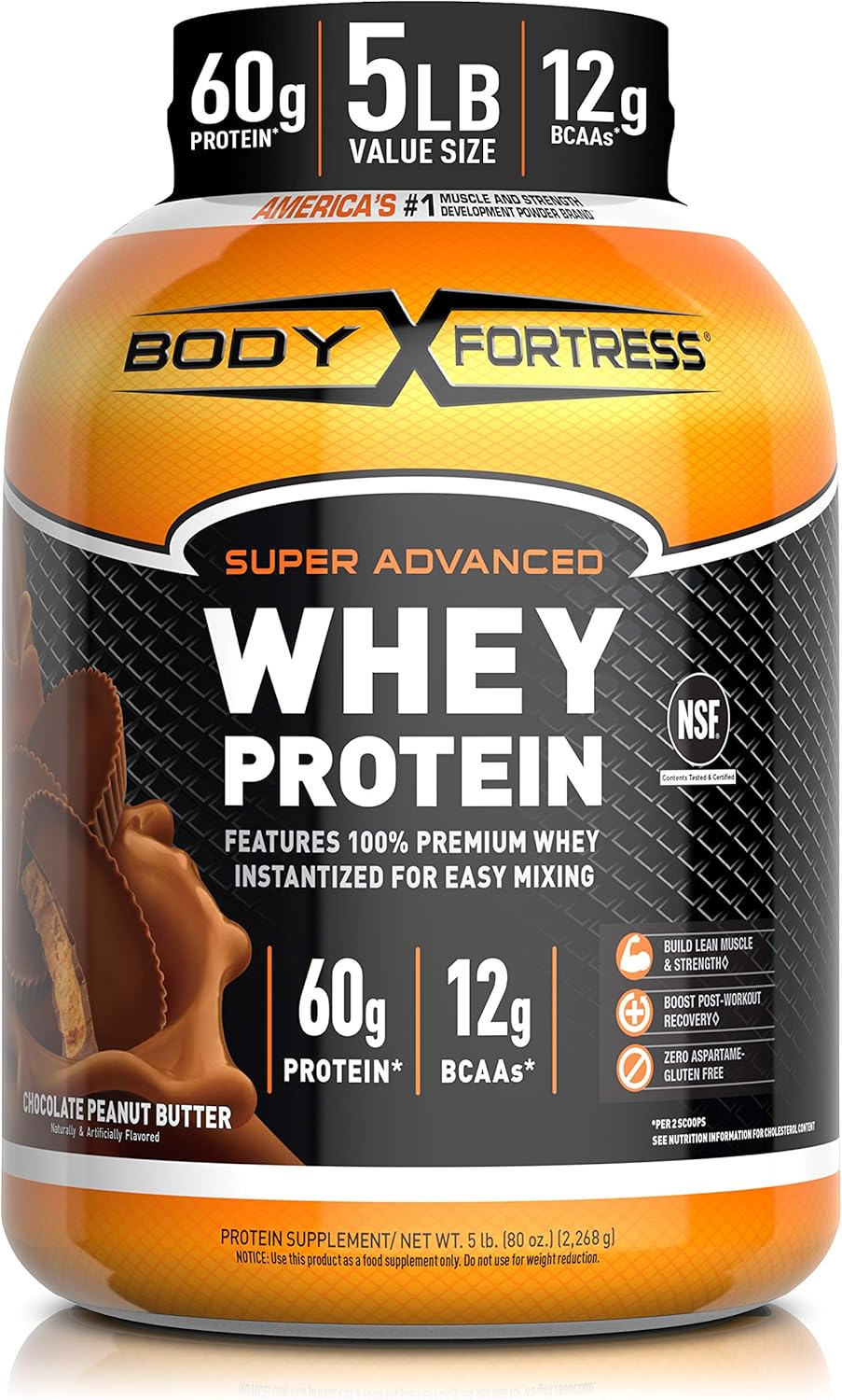 Body Fortress Super Advanced Whey Protein Powder, Gluten Free, Chocolate, 5 Lbs: Health & Personal Care
