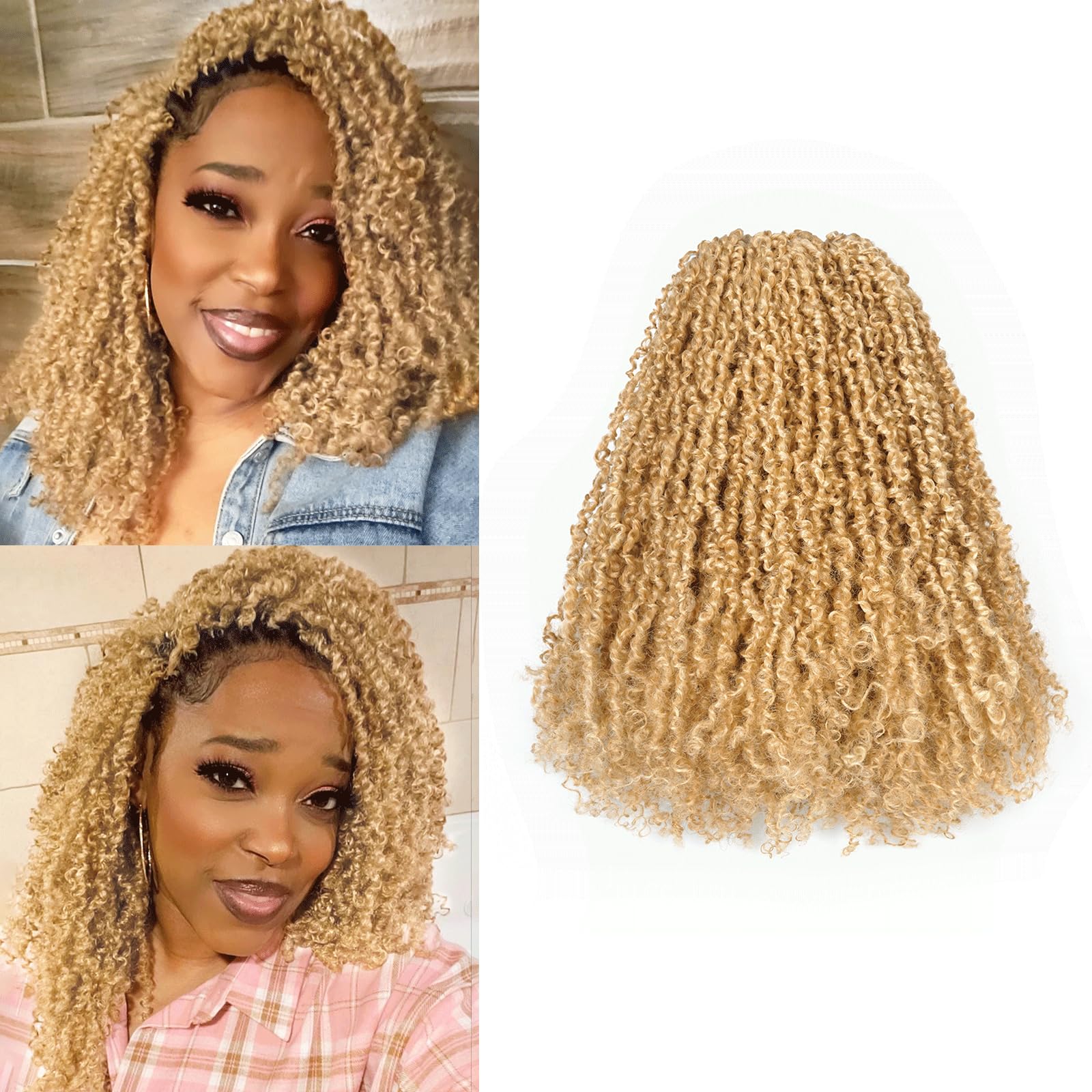 Toyotress Yanky Twist Crochet Hair - 16 Inch 8 Packs (30 Strands/Pcs) Fluffy Spring Mini Twist Passion Twist, Honey Blonde Pre-Looped Crochet Braids Braiding Hair (16 Inch, F27/613-8P) Image