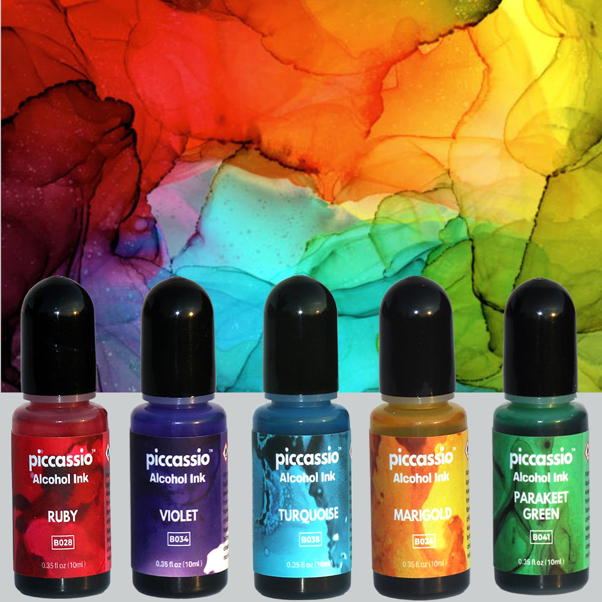 Alcohol Ink Set - New Improved Formula - 24 Highly Saturated, Fast-Drying, Permanent Inks for Epoxy Resin, Tumblers, Fluid Art Painting, Glass, Metal, and More