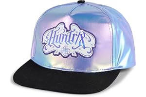 K-Pop Demon Hunters Huntrix Flat Brim Trucker Hat Featuring Iridescent Holographic Material with Huntrix Logo Patch,Purple