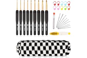Aeelike 31pcs Crochet Hook Set, Black Gold Crochet Hooks Ergonomic with Grips for Arthritic Hands, Crochets Needles Set with Knitting & Crochet Supplies, Ideal Gift for Crocheting Beginner Lover