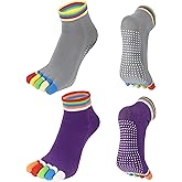 LemonGirl 2 Pairs Non-Slip Yoga Socks for Women Non-Slip Five Toe Full-Toe Socks US 5-9 for Pilates, Barre